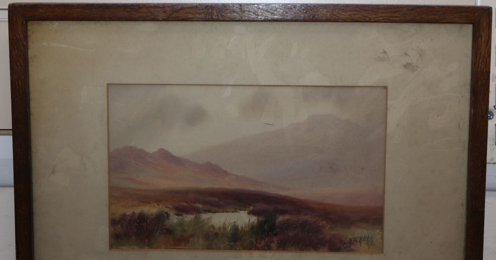 Herbert W. Hicks (1880-1944), watercolour, Moorland scene, signed, 13.5 x 22cm